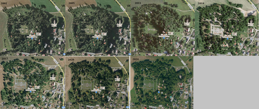 Časoprostorový vývoj daného území v letech 2002-2024 (zdroj: mapy.cz)